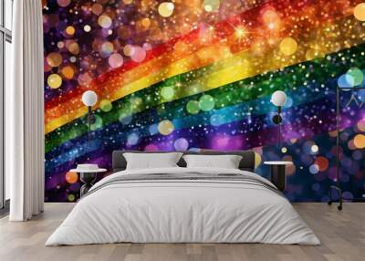 lgbt color festive background with shiny falling particles rainbow colorful abstract graphic for bright design gay lesbian transgender sparkling rainbow bokeh background Wall mural