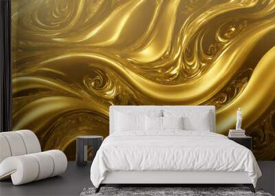 luxury gold liquid swirls waves background shiny golden sparkling wave backdrop for copy space text special effects melted gold metal web banner for luxury beauty salon products halloween banner Wall mural