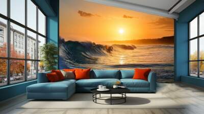 ocean wave sunset sea surfing background Wall mural