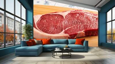 raw beef steak on a wooden board Wall mural