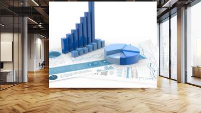 bar graph, pie chart and report paper isolated on white Wall mural