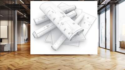 blueprints rolled up isolated on white background Wall mural