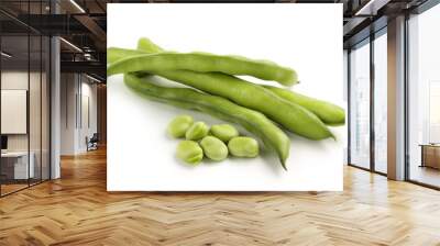 broad bean pods on white background Wall mural