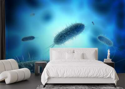 close up of microscopic bacteria in blue background Wall mural