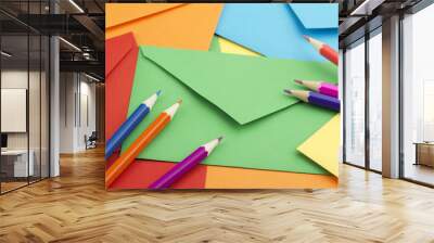 colorful envelopes and pencils Wall mural