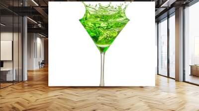 green cocktail splashing in martini glass isolated on white Wall mural