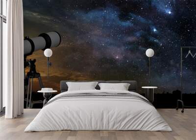 milky way at sunset and telescope in the foreground Wall mural