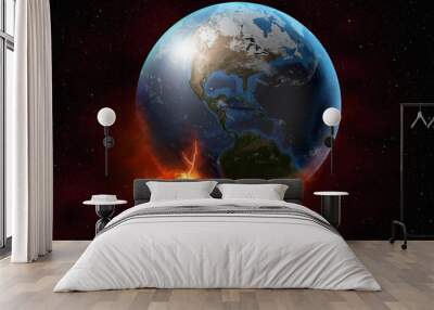 planet earth glowing in the space, 3d illustration Wall mural