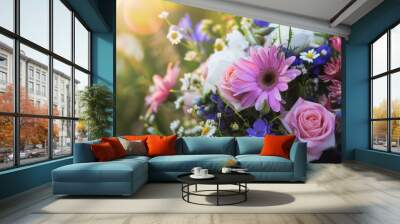 Blooming Wishes: A Birthday Bouquet for the Holiday Season - Wall mural