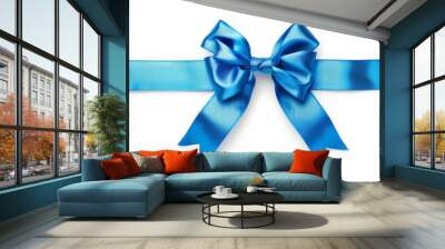 Blue Ribbon and Bow: A Stunning Standout on White Background Wall mural