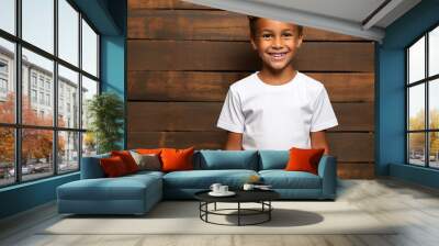 boy wearing bella canvas white shirt mockup, Design t-shirt template, print presentation mock-up Wall mural