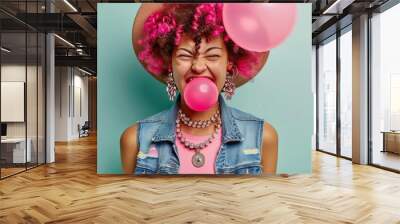 Bubblegum Babe: A Colorful and Cheerful Fashion Portrait Wall mural