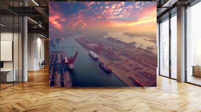 Captivating Perspective: Aerial View of the Port of Long Beach, California, United States Wall mural