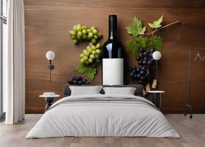 Close up of wine bottle with a blank label, mockup Wall mural