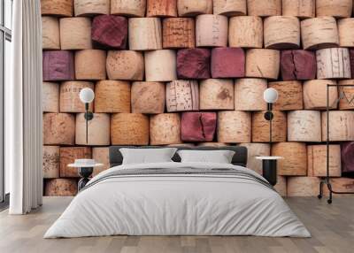 Closely Examining the Diverse Origins of Used Wine Corks: A Close-Up Perspective in     Wall mural