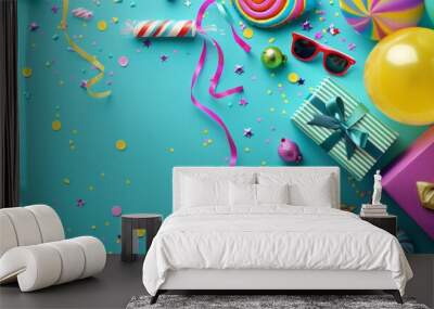 Colorful Celebration: Festive Elements on Display for Birthday, Carnival, or Party Wall mural