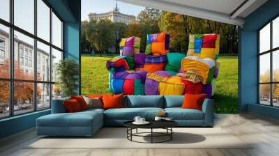 Colorful Chaos in the City Park: Armchairs-Bags in 4:3 Wall mural