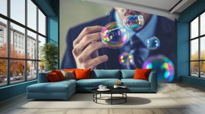 Corporate Bliss: The Businessman's Bubble-Blowing Break Wall mural