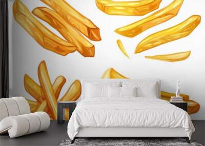 Crispy French Fries: A Delicious Snack on a White Canvas --ar 4:3 Wall mural