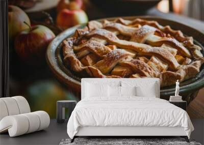 Delicious Apple Pie Served in a Ceramic Bowl - Captured in 4:3 Aspect Ratio Wall mural