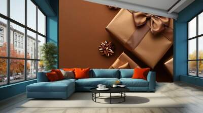 Earthy Elegance: Brown Tone Gift Boxes Close-Up Wall mural