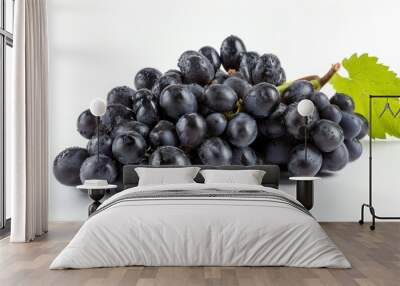 Elegantly Contrasted: A Captivating Display of Black Grapes on a Serene White Canvas - in  Aspec Wall mural