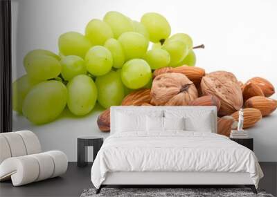 Exquisite Nut Medley: Almond and Hazelnut Delight with Luscious Green Grapes. Captivating Package De Wall mural