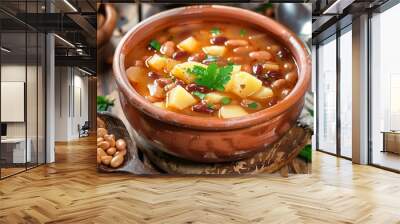 Focusing on Flavor: Delicious Bean and Potato Soup Recipe --ar 4:3 Wall mural