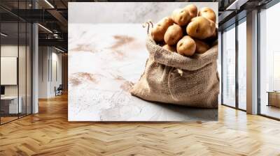 Harvesting Spuds: A Burlap Sack Overflowing with Potatoes Wall mural