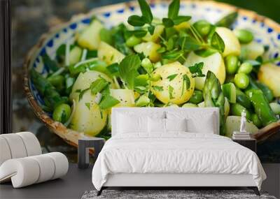 Lemony Asparagus and Broad Bean Salad with New Potatoes Wall mural