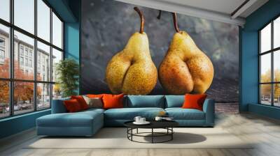 Love in the Shape of Pears: A Heartfelt Connection on a Rustic Table Wall mural