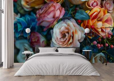 Luxurious Bridal Bouquet: Stunning Wedding Flowers in Close-up Detail Wall mural