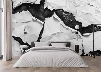 Monochrome Chaos: Torn Paper Collage Abstract Wall mural