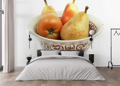 Pear-fect Presentation: Ripe Pears in a Bowl on a White Background Wall mural