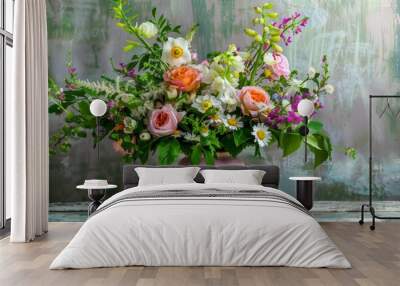 Pink Perfection: A Cottage-Inspired Flower Bouquet Wall mural