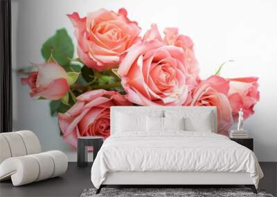 Rosy Rose Delight: A Radiant Bunch Isolated on White Wall mural