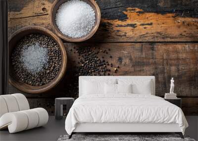 salt and pepper on the wooden table Wall mural