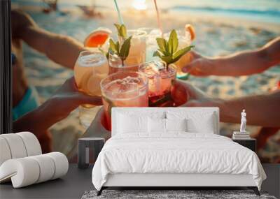 Sandy Cheers: Beach Party Toasting Fun with Friends Wall mural