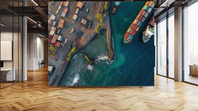 Shipping Industry from Above: Stunning Aerial View of Cargo Ships and Containers in Reunion Island H Wall mural