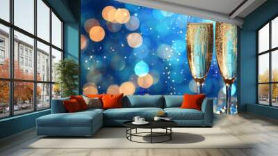 Sparkling New Year: Champagne Toast in a Golden Glitter Wonderland Wall mural