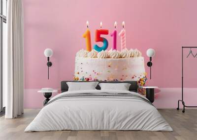 Sweet 15: Birthday Cake Celebration on Pretty in Pink Background Wall mural