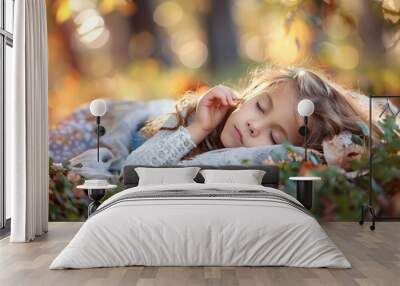 Tranquil Moments: A Beautiful Little Girl Enjoying Nature's Peace Wall mural