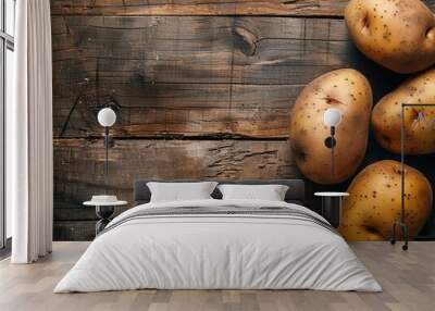 Vintage Charm: A Rustic Bio Russet Potato on Wooden Background Wall mural