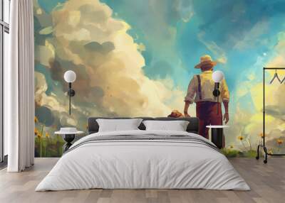 Father and kids illustrations. Father's day concept  Wall mural