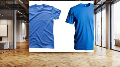 Collection of blank blue t-shirts isolated on transparent background. Wall mural