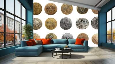 Generic cryptocurrency coins collection isolated on transparent background. Wall mural