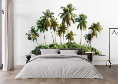 Lush tropical island with palm trees and beach isolated on transparent background. Holiday summer travel vacation concept.  Wall mural