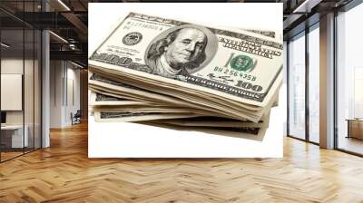 Money pile of packs of hundred dollar bills stacks isolated on transparent background. Wall mural