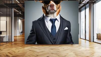 Portrait of a dog in suit with hat and  sunglasses as businessman.  Wall mural