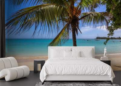 Exposure of Pereybere Beach, a small beach in the North of Mauritius with pristine clear water and crisp blue skies Wall mural